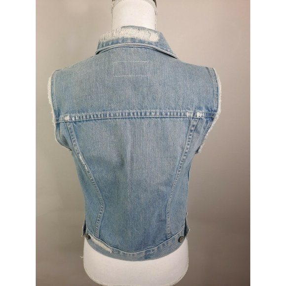 BIG STAR Distressed Raw Hem Blue Jean Denim Vest M - Picture 6 of 9
